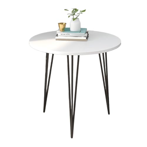 JinZao Moderner Nordischer Beistelltisch Couch, Weißer Couchtisch Rund Klein, Nachttisch Mit Massivholzplatte Und Dreieckigem Metallgestell, Geeignet Für Schlafzimmer, Wohnzimmer Und Büro(B) von JinZao