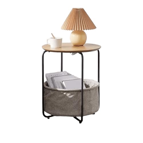 JinZao Moderner Runder Beistelltisch Couch, Weißer Couchtisch Runder Klein Aus Metall, Nachttisch, Mit Massivholzplatte Und Ablagekorb, Für Schlafzimmer, Wohnzimmer Und Balkon(C) von JinZao