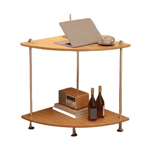 JinZao Modularer Beistelltisch Couch, Couchtisch Rund Klein, Nachttisch Mit 2 Holzablagen, Stahlbeine Mit Rutschfesten Pads, Originalholz, Schwarz-Weiß(A,40X40X53CM) von JinZao