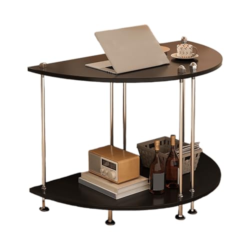 JinZao Modularer Beistelltisch Couch, Couchtisch Rund Klein, Nachttisch Mit 2 Holzablagen, Stahlbeine Mit Rutschfesten Pads, Originalholz, Schwarz-Weiß(B,80X40X53CM) von JinZao