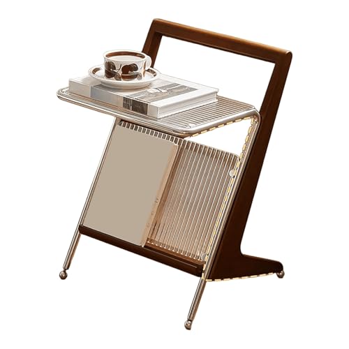 JinZao Nordisch-Moderner Beistelltisch Couch, Couchtisch Klein, Nachttisch Aus Holz, Mit Gehärteter Glasplatte, Massivholzrahmen Und Edelstahlbeine, Für Schlafzimmer Und Wohnzimmer(C) von JinZao