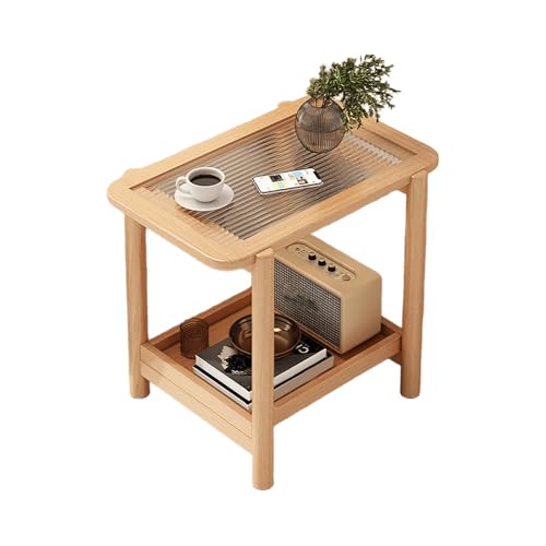 JinZao Quadratischer Beistelltisch Couch In Origineller Holzfarbe, Couchtisch Klein, Nachttisch Aus Kautschukholz, Mit Gehärteter Glasplatte, Hochtemperaturbeständig Und Verschleißfest(40X35X60CM) von JinZao