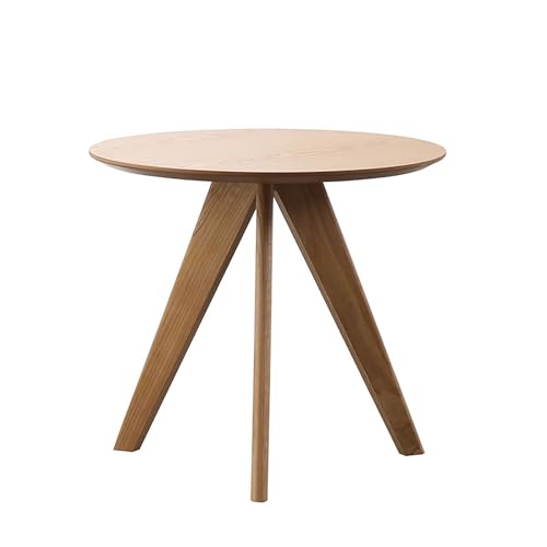 JinZao Runder Beistelltisch Couch Aus Holz, Couchtisch Klein, Nachttisch Für Wohn, Mit Tischplatte Und Beinen Aus Massivholz, Dreieckiger Rahmenkonstruktion, Weiß, Naturholzfarbe(A,50X50X45CM) von JinZao