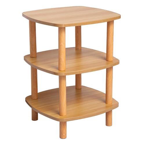 JinZao Runder Beistelltisch Couch Fürs Schlafzimmer, Couchtisch Klein, Nachttisch Aus Holz, Mit Dreischichtiger Holzplatte Und Vier Beinen, Schwarz, Naturholzfarbe, 40x40x50cm(A) von JinZao