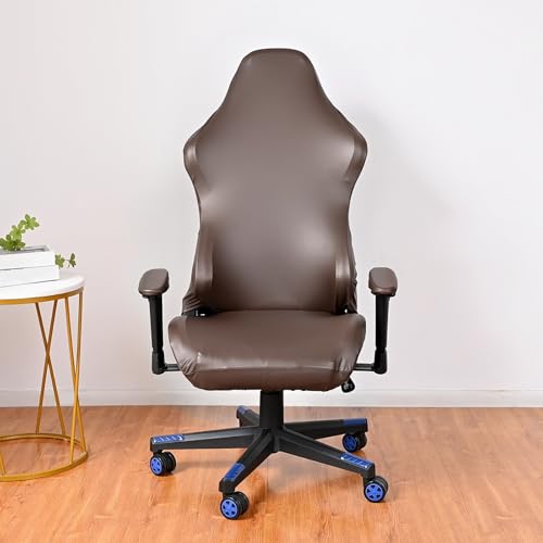 JinZao Wasserdichter Gaming Stuhl Bezug, Bürostuhl Bezug aus einfarbigem Leder, Elastischer Gaming Chair Cover Mit Armlehnen und Rückenlehne, rutschfest und verschleißfest, Anti-Katzenkratzen(E) von JinZao