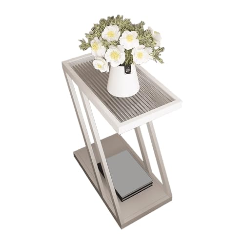 JinZao Weißer, Quadratischer Beistelltisch Couch, Couchtisch Mit Rollen, Schmaler Nachttisch, Mit Gehärteter Glasplatte, Untergestell Aus Karbonstahl, Für Schlafzimmer, Wohnzimmer(A,25X45X54CM) von JinZao