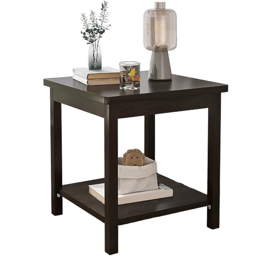 JinZao Wohnzimmer-Beistelltisch Couch, Couchtisch Quadratischer Klein, Schlafzimmer- Nachttisch, Holzrahmen, Mit Doppeltem Ablagefach, Originalholzfarbe, Schwarz(B,50X35X54CM) von JinZao