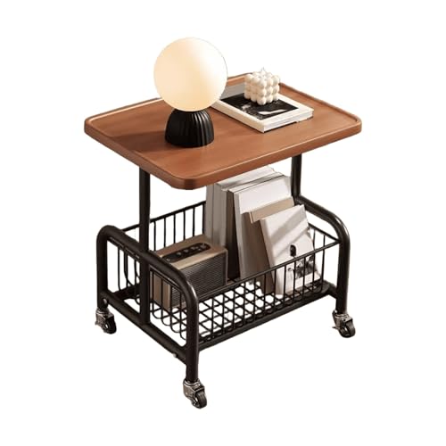 JinZao Wohnzimmer- Beistelltisch Couch Mit Rollen, Couchtisch Quadratischer Klein, Schlafzimmer-Nachttisch, Mit Massivholzplatte Und Metallkorb Unten, 40x30x50cm(A) von JinZao