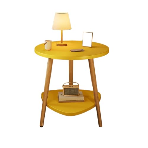 Moderner Beistelltisch Couch, Couchtisch Rund Klein, Nachttisch Aus Holz, Mit Doppelschichtiger Holzplatte, Wasserfest Und Schmutzabweisend, Für Schlafzimmer, Büro Und Arbeitszimmer(A,40X40X60CM) von JinZao