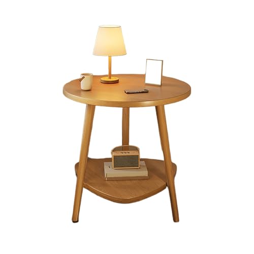 Moderner Beistelltisch Couch, Couchtisch Rund Klein, Nachttisch Aus Holz, Mit Doppelschichtiger Holzplatte, Wasserfest Und Schmutzabweisend, Für Schlafzimmer, Büro Und Arbeitszimmer(B,40X40X50CM) von JinZao