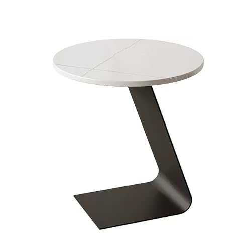 Moderner C-Förmiger Beistelltisch Couch Aus Metall, Wohnzimmer-Couchtisch Runder Klein, Nachttisch, Mit Runder Tischplatte Aus Schiefer, Mit Integriertem Untergestell Aus Karbonstahl(C,45X45X55CM) von JinZao
