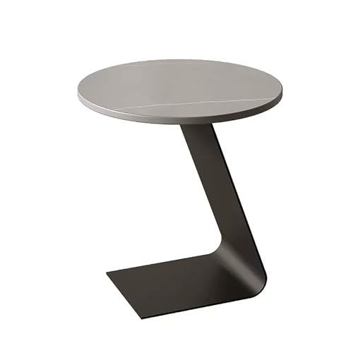 Moderner C-Förmiger Beistelltisch Couch Aus Metall, Wohnzimmer-Couchtisch Runder Klein, Nachttisch, Mit Runder Tischplatte Aus Schiefer, Mit Integriertem Untergestell Aus Karbonstahl(D,40X40X55CM) von JinZao