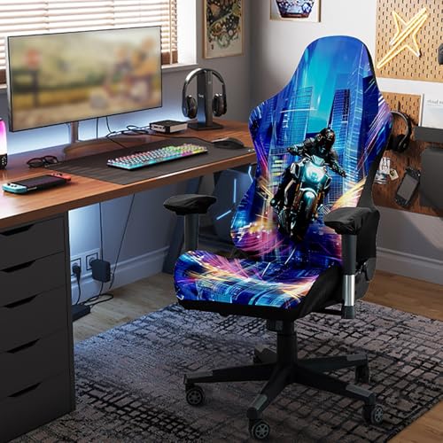 Moderner Gaming Stuhl Bezug, Elastischer Rutschfest Gaming Chair Cover Mit Armlehnen, Bürostuhl Bezug aus Polyester, Mit exquisitem Digitaldruckmuster, Waschbar und nicht leicht zu verblassen(A) von JinZao