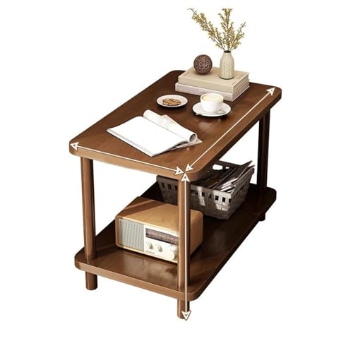 Quadratischer Beistelltisch Couch Aus Gummibaumholz, Wohnzimmer-Couchtisch Klein, Schlafzimmer-Nachttisch, Mit Doppellagigem Ablagefach, Stabil Und Langlebig, Belastbar Bis 100 Kg(B,60X40X55CM) von JinZao