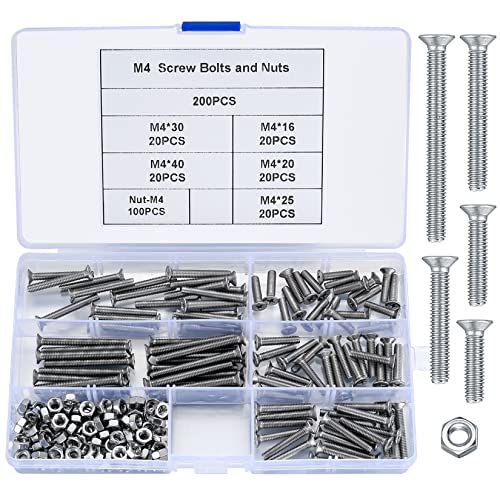 200 Stk M4 Senkkopfschrauben, Maschinenschrauben und Mutter Set, Flachkopfschrauben, Edelstahl Kreuzschlitzschrauben und Muttern für Kopfteile Stühle Möbel Befestigung Werkzeug von JinZeYou