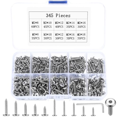 345 Stück M2 M3 Blechschrauben Selbstschneidende Schrauben Set, Rundkopfschrauben Innensechskant Schrauben Set, Holzschrauben Sortiment Set, Flachkopfschraubenset Innensechskantschrauben von JinZeYou