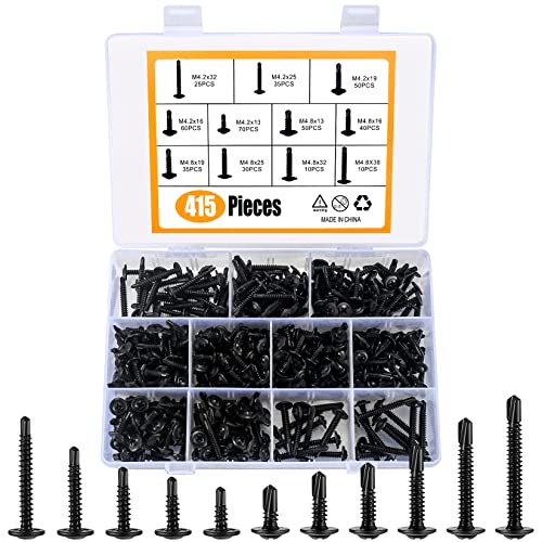 415 Stk Bohrschrauben Selbstschneidende, Selbstbohrende Schraube, Edelstahl Blechschrauben Kit, Rundkopfschrauben mit Bohrschwänzen - M4,2/M4,8 von JinZeYou