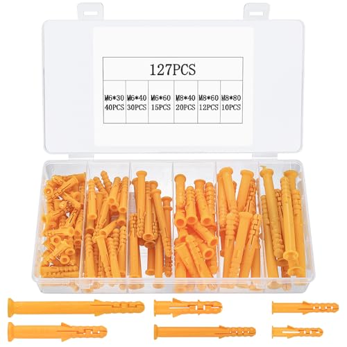 Dübel Set, 127 STK Universaldübel, Allzweckdübel, Kunststoffdübel für Schrauben Wanddübel Set, Spreizdübel für Befestigungen in Gipskarton Hohlbaustoffen Ziegelwände, 6x30 6x60 8x40 8x60 8x80 von JinZeYou