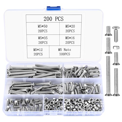 M5 Schrauben und Muttern Set, 200 Stk Linsenkopfschrauben, Sechskantkopf Maschinenschrauben Set, Innensechskant schrauben und Muttern Sortiment Set, Innensechskantschrauben Kit von JinZeYou