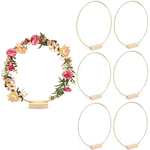 Jinavoty 6 Pack Metall Floral Hoops Centerpiece mit 6 PCS Holz Ständer, Kranz Macrame Gold Hoop Ringe für DIY Hochzeit Tischdekoration Traumfänger (30cm, Gold) von Jinavoty