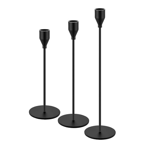 Kerzenständer, Silber/Schwarz Kerzenhalter für Kegel Kerzen, Kegel Kerzenhalter dekorative Kerzenhalter für Hochzeit, Essen, Party, Jahrestag (Schwarz, 3 Stück) von Jinavoty