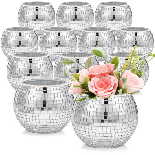 Jinei Discokugel-Blumenvase, Spiegel, Discokugel, Glasvase, Discokugel-Pflanzgefäß, Kerzenhalter, Glasvase, Großpackung für Hochzeit, Tafelaufsätze, Schlafzimmer, Küche, Büro, Dekoration, Geburtstag von Jinei