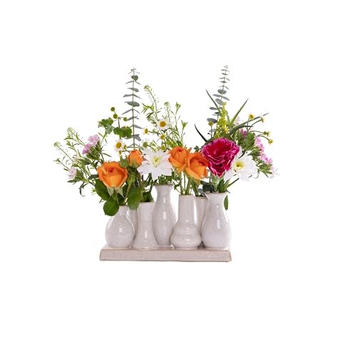 Jinfa 1 Set aus 7 kleinen Vasen auf festem Sockel | handgefertigte Blumenvasen Tischdeko | Antik-Weiß von Jinfa