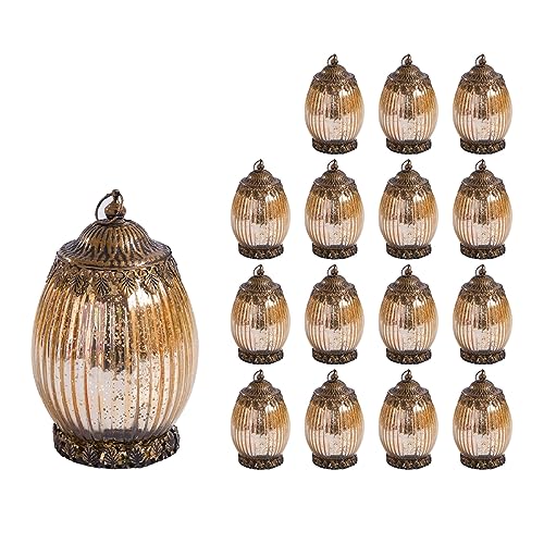 Jinfa 16er-Set Laternen Stimmunglichter mit batteriebetrieber LED-Lichterkette orientalische Zierde Tischdeko Geschenk | Oval | Königliches Gold | Ø 10,5 cm × H 18 cm von Jinfa