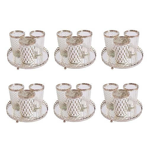 Jinfa 18er-Set Windlichter Teelichtglas mit 6 Spiegelplatten Teelichthalter Kerzenglas Kerzentablett | Antikweiß von Jinfa