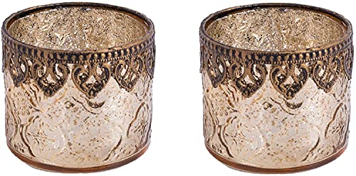 Jinfa 2er-Set Teelichthalter Gold Kerzenhalter Windlicht Glas Kerzengläser Teelichtgläser Weihnachtsdeko Innen Geschenke für Frauen - Zylindrische Form Ø10cm x h9cm Jinfa 2er-Set Teelichthalter Gold Kerzenhalter Windlicht Glas Kerzengläser Teelichtgläser Weihnachtsdeko Innen Geschenke für Frauen - Zylindrische Form Ø10cm x h9cm von Jinfa