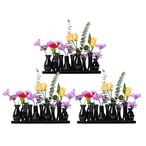 Jinfa 3 Set Handgefertigte kleine Keramik Deko Blumenvasen Set aus 10 Vasen in schwarz von Jinfa