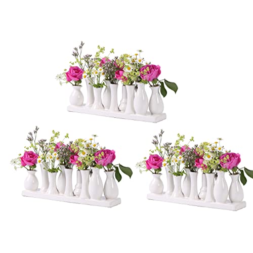 Jinfa 3 Set Handgefertigte kleine Keramik Deko Blumenvasen Set aus 10 Vasen in weiß von Jinfa