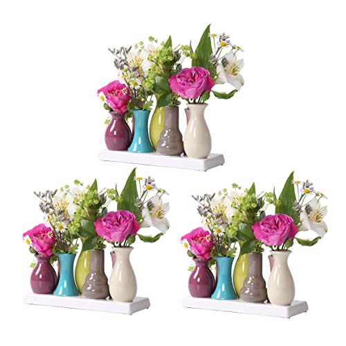Jinfa 3 Set Handgefertigte kleine Keramik Deko Blumenvasen Set aus 7 Vasen in bunt von Jinfa
