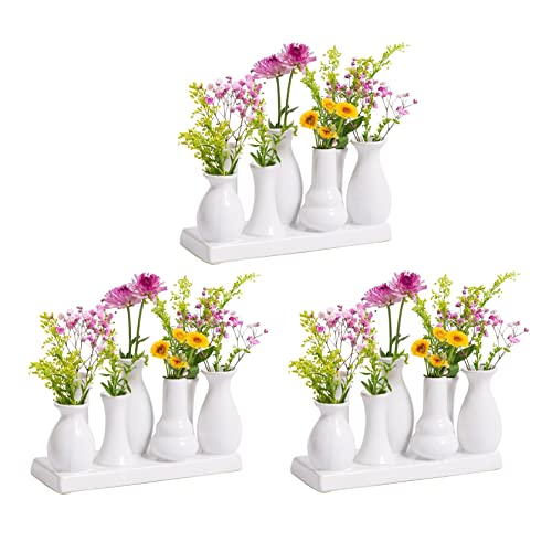Jinfa 3 Set Handgefertigte kleine Keramik Deko Blumenvasen Set aus 7 Vasen in weiß von Jinfa