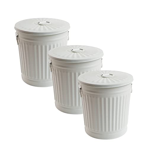 Jinfa 3 Sets Retrodesign Mülleimer mit Deckel | Cremeweiß | Ø 29 cm, Höhe 31,5 cm, 18 Liter von Jinfa