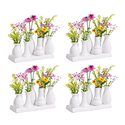 Jinfa 4 Set Handgefertigte kleine Keramik Deko Blumenvasen Set aus 7 Vasen in weiß von Jinfa