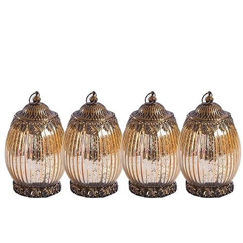 Jinfa 4er-Set Laternen Stimmunglichter mit batteriebetrieber LED-Lichterkette orientalische Zierde Tischdeko Geschenk | Oval | Königliches Gold | Ø 10,5 cm × H 18 cm von Jinfa