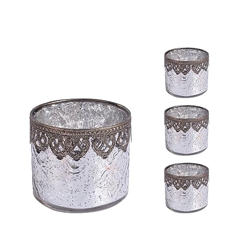 Jinfa 4er-Set Teelichthalter Silber Kerzenhalter Windlicht Glas Kerzengläser Teelichtgläser Weihnachtsdeko Innen Geschenke für Frauen | Zylindrische Form Ø 10cm x h 9cm Jinfa 4er-Set Teelichthalter Silber Kerzenhalter Windlicht Glas Kerzengläser Teelichtgläser Weihnachtsdeko Innen Geschenke für Frauen | Zylindrische Form Ø 10cm x h 9cm von Jinfa