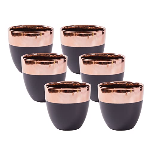 Jinfa 6er-Set Keramik Blumentöpfe Übertöpfe | Mattschwarz mit rosegoldenem Finish | Durchmesser 13,5 cm x H 13 cm von Jinfa