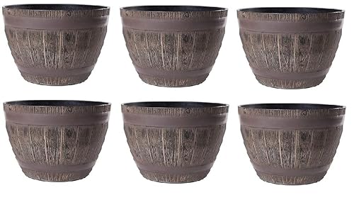 Jinfa 6er-Set Pflanzkübel aus Kunststoff in Weinfass Holzoptik bottich Miniteich | Farbe: Eiche | Design: Weinfass | Ø 38 cm von Jinfa