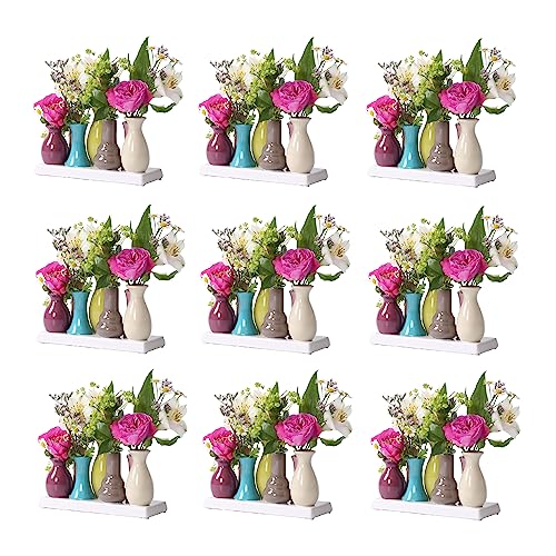 Jinfa 9 Sätze von 7 handgefertigten Vasen kleine Blumenvasen Keramik Deko | bunt von Jinfa