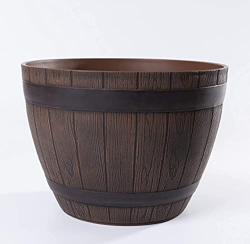 Jinfa 1 Pflanzkübel aus Kunststoff in Weinfass Optik Dunkelbraun bottich Miniteich | Farbe: Kastanie | Design: Weinfass | Ø 38 cm von Jinfa