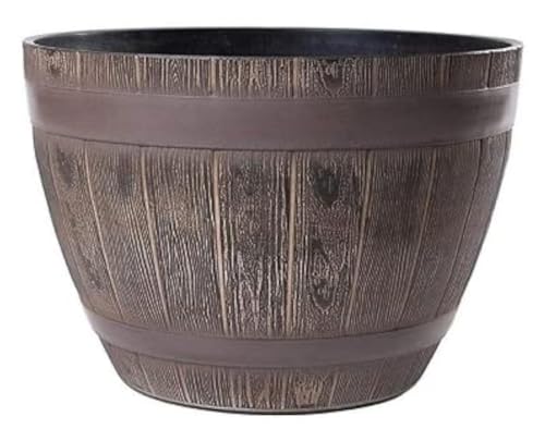 Jinfa 1 Pflanzkübel aus Kunststoff in Weinfass Holzoptik bottich Miniteich | Farbe: Eiche | Design: Weinfass | Ø 38 cm von Jinfa