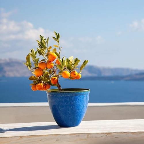 Jinfa Blumenkübel aus Kunststoff in glasierter Keramikoptik | Farbe: Jun Glasur blau | Design: Santorini | Ø 39.5 cm x H 33.5 cm | 1 Stück von Jinfa