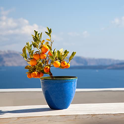 Jinfa Blumenkübel aus Kunststoff in glasierter Keramikoptik | Farbe: Marineblau | Design: Santorini | Ø 39.5 cm x H 33.5 cm | 1 Stück von Jinfa