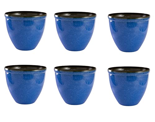 Jinfa Blumenkübel aus Kunststoff in glasierter Keramikoptik | Farbe: Marineblau | Design: Santorini | Ø 39.5 cm x H 33.5 cm | 6 Stück von Jinfa