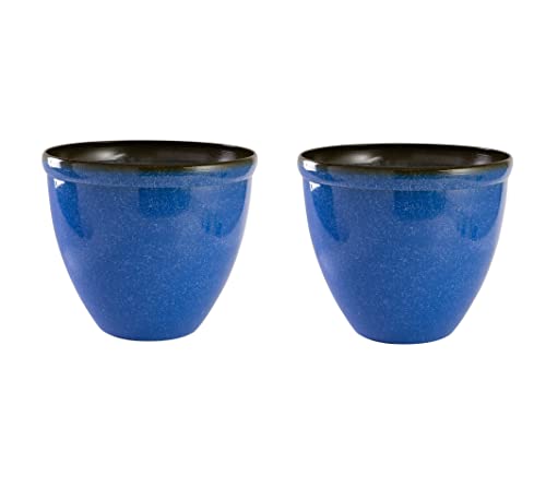 Jinfa Blumenkübel aus Kunststoff in glasierter Keramikoptik | Farbe: Marineblau | Design: Santorini | Ø 39.5 cm x H 33.5 cm | 2 Stück von Jinfa