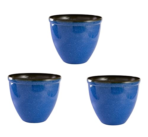 Jinfa Blumenkübel aus Kunststoff in glasierter Keramikoptik | Farbe: Marineblau | Design: Santorini | Ø 39.5 cm x H 33.5 cm | 3 Stück von Jinfa