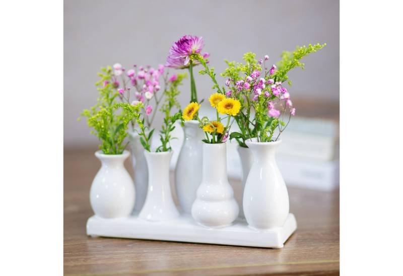 Jinfa Dekovase Handgefertigte kleine Keramik Deko Blumenvasen, verbunden auf auf einem Tablett von Jinfa