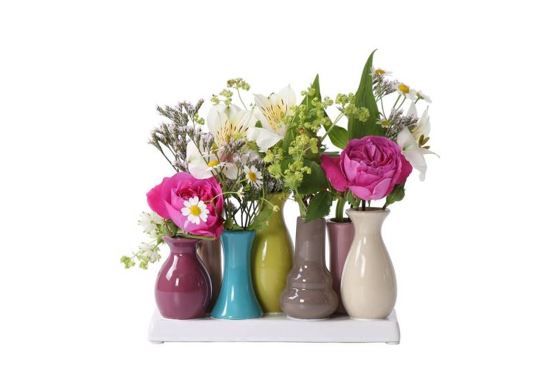 Jinfa Dekovase Handgefertigte kleine Keramik Deko Blumenvasen, verbunden auf auf einem Tablett von Jinfa